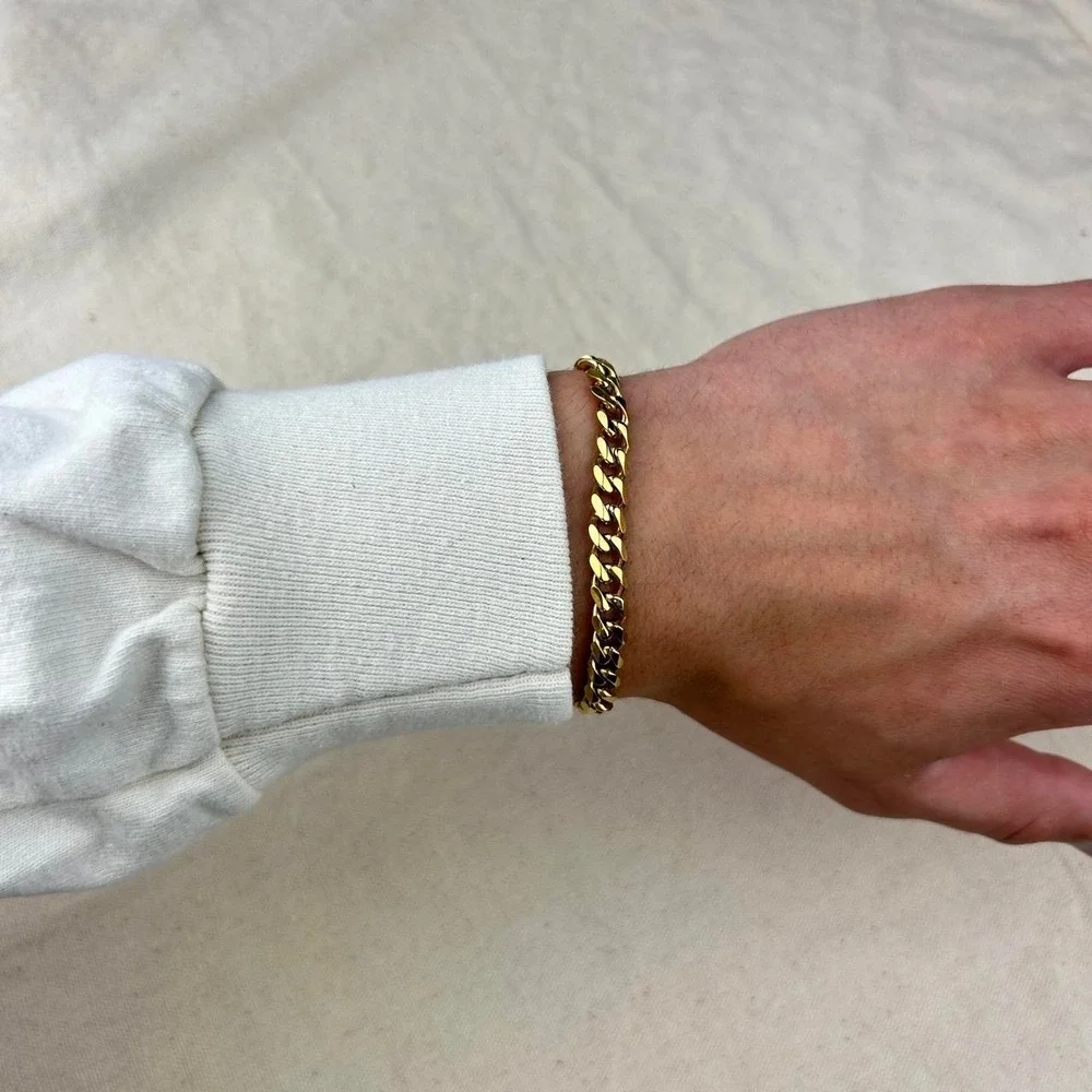 Vintage style stainless steel gold cuban link chain bracelet grunge punk 7mm